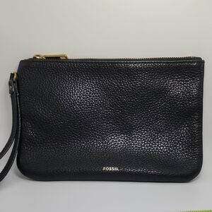 Fossil Black Pebbled Leather Clutch with Gold Accents